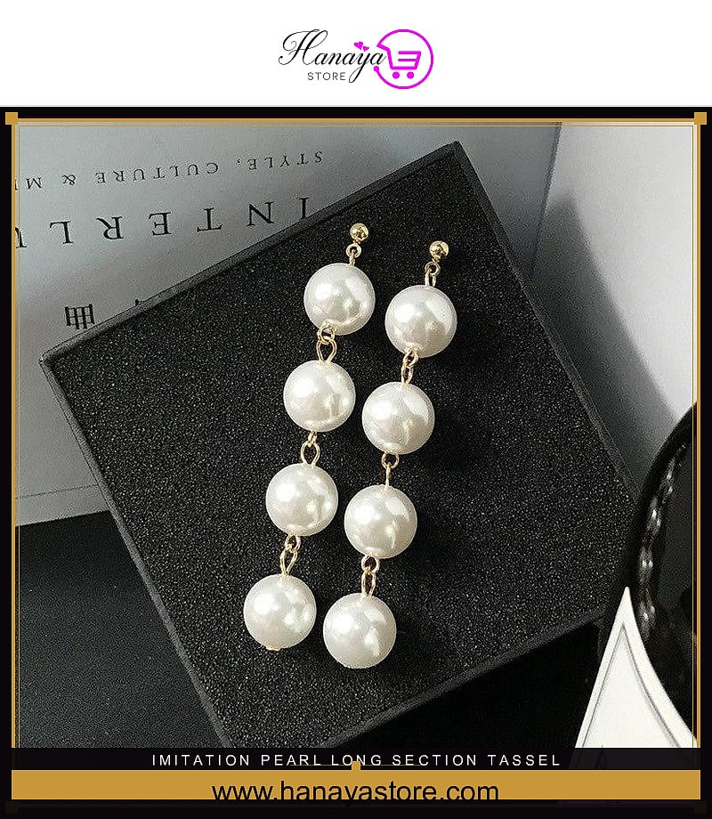 Imitation Pearl Long Section Tassel Female Earrings Jewelry Beaded – Earrings Online in Pakistan | Hanaya