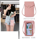 Women PU Leather Cell Phone Bag – Transparent Shoulder Handbag Clutch Wallet Purse with Card Holders – Mini Crossbody Mobi...