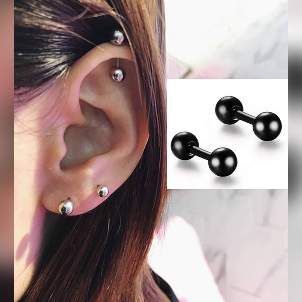 Stainless Steel 4mm Ear Plug – Piercing Barbell Cartilage Earring Jewelry – View 4 – Earrings | Hanaya Pakistan