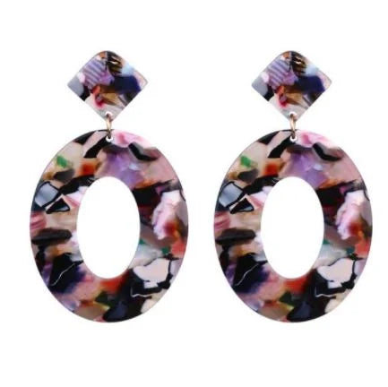 Unique Classy Geometry Big Blue Multi Trendy Fashionable Earrings – Close Up – Accessories | Hanaya Pakistan