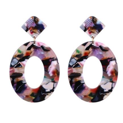 Unique Classy Geometry Big Blue Multi Trendy Fashionable Earrings – Close Up – Accessories | Hanaya Pakistan
