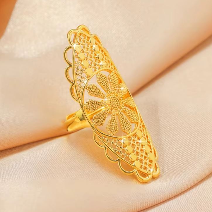 Copper Golden Plated Adjustable Ring – Wedding Fashion Jewelry Gift – Accessories Online in Pakistan | Hanaya