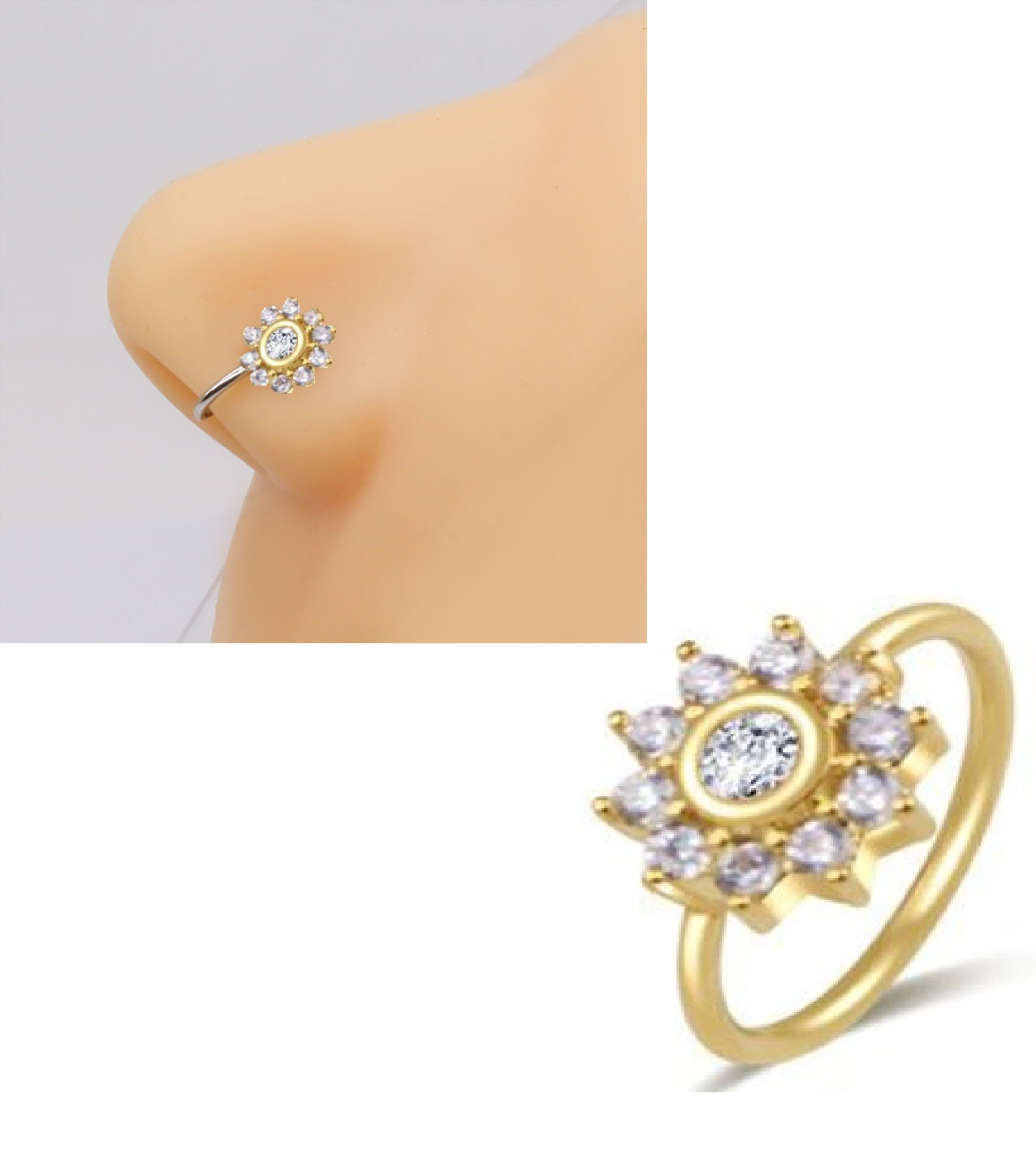 Piercing 1 Piece 8mm Crystal Cz Paved Helix Thin Nose Ring Body Jewelry – Buy nose jewelry online in Pakistan