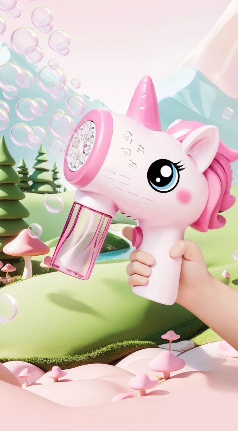 Unicorn Electric Bubble Gun – Automatic Light-Up Bubble Blower Toy for Kids Outdoor Summer Fun (No Liquid Included) – Acce...