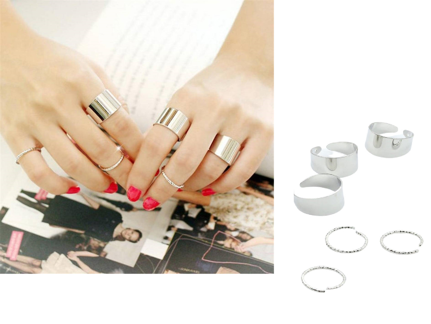 6 Pieces Trendy Fashion Adjustable Ring Set For Women – Close Up – Accessories | Hanaya Pakistan