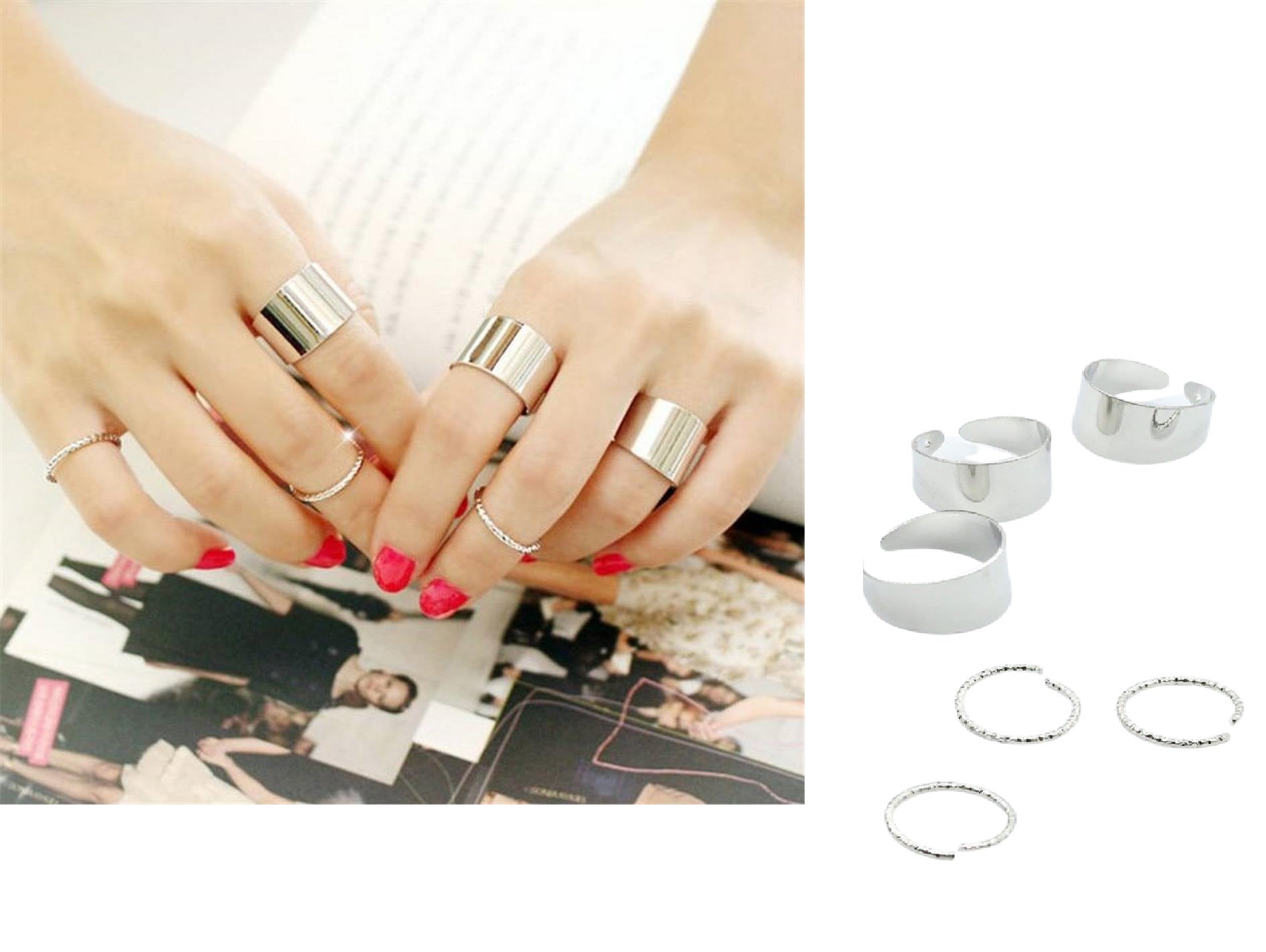 6 Pieces Trendy Fashion Adjustable Ring Set For Women – Close Up – Accessories | Hanaya Pakistan