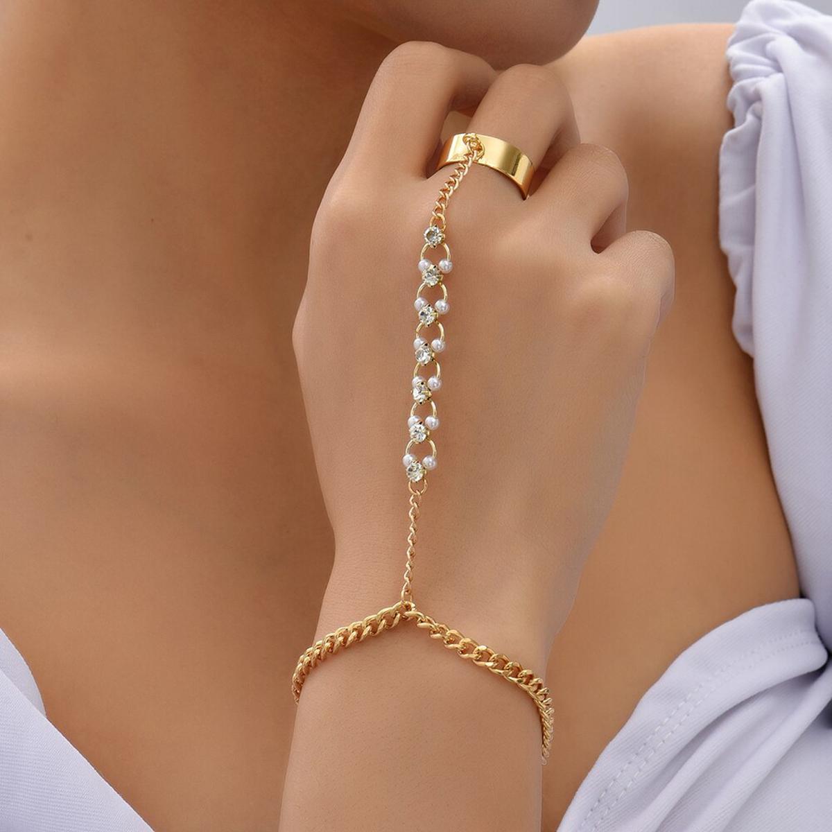 Trendy Royal Wedding Adjustable Bracelet Linked Classy Finger Ring – Accessories Online in Pakistan | Hanaya
