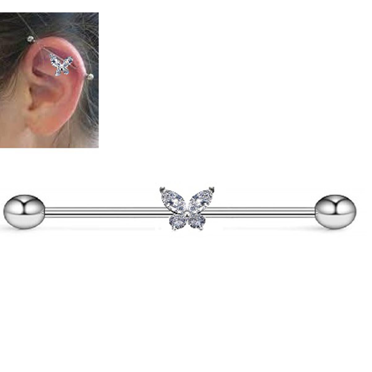 Steel 38mm Ear Plug 14G Piercing Industrial Cartilage Ear Jewelry Hypoallergenic – Close Up – Earrings | Hanaya Pakistan