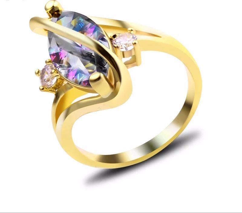 Trendy High Class Goldy Colorful Cheerful Gem CZ Ring For Women – Accessories Online in Pakistan | Hanaya
