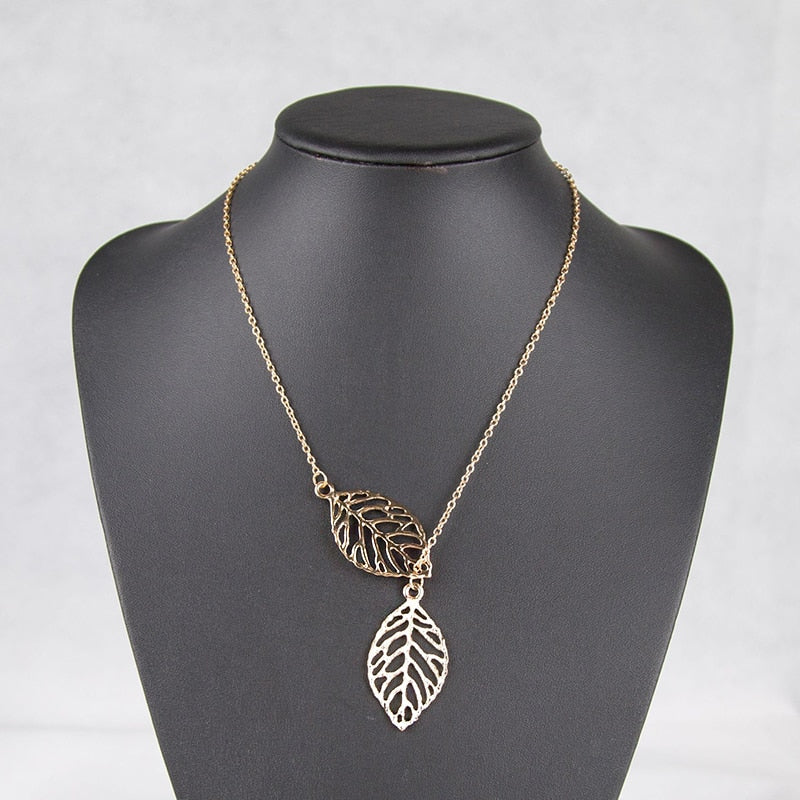 Trendy Two Leaf Classy Elegant Necklace – Close Up – Accessories | Hanaya Pakistan