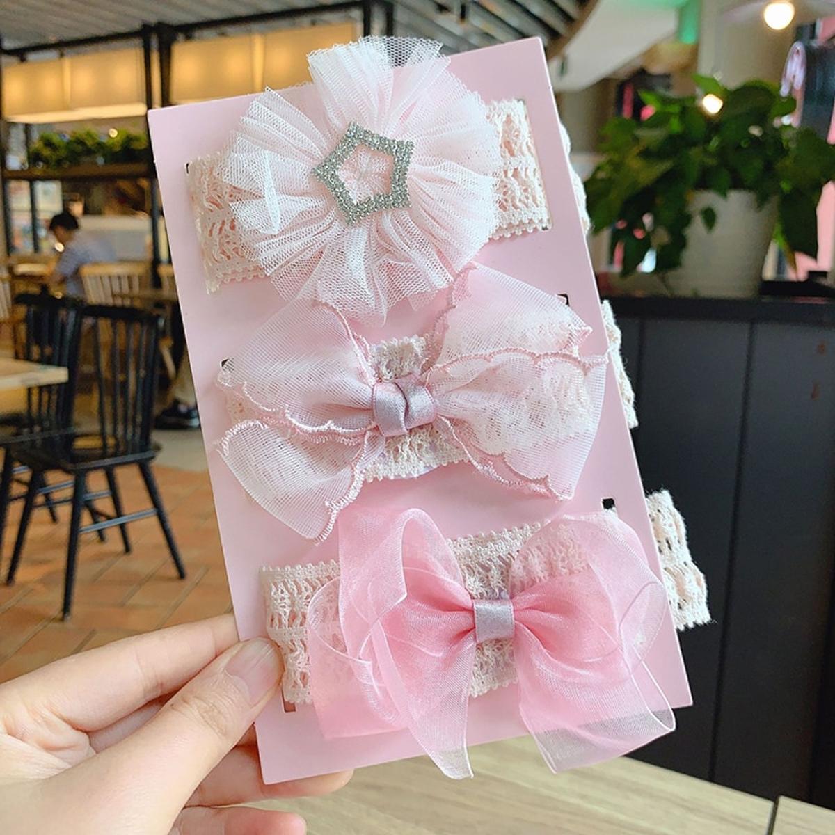 3 pcs princess baby headband set – newborn lace flower bow elastic hairband Pakistan – Hanaya Store