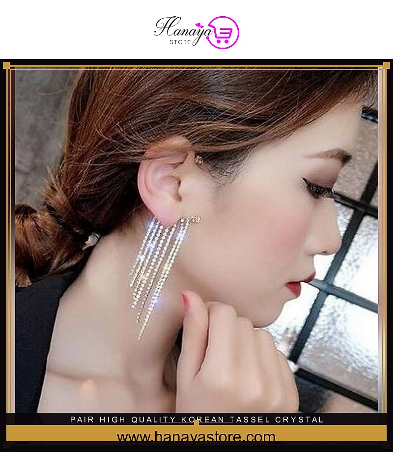 Pair  High Quality Korean Tassel Crystal Cuff & Elegant Stylish Earrings – Earrings Online in Pakistan | Hanaya