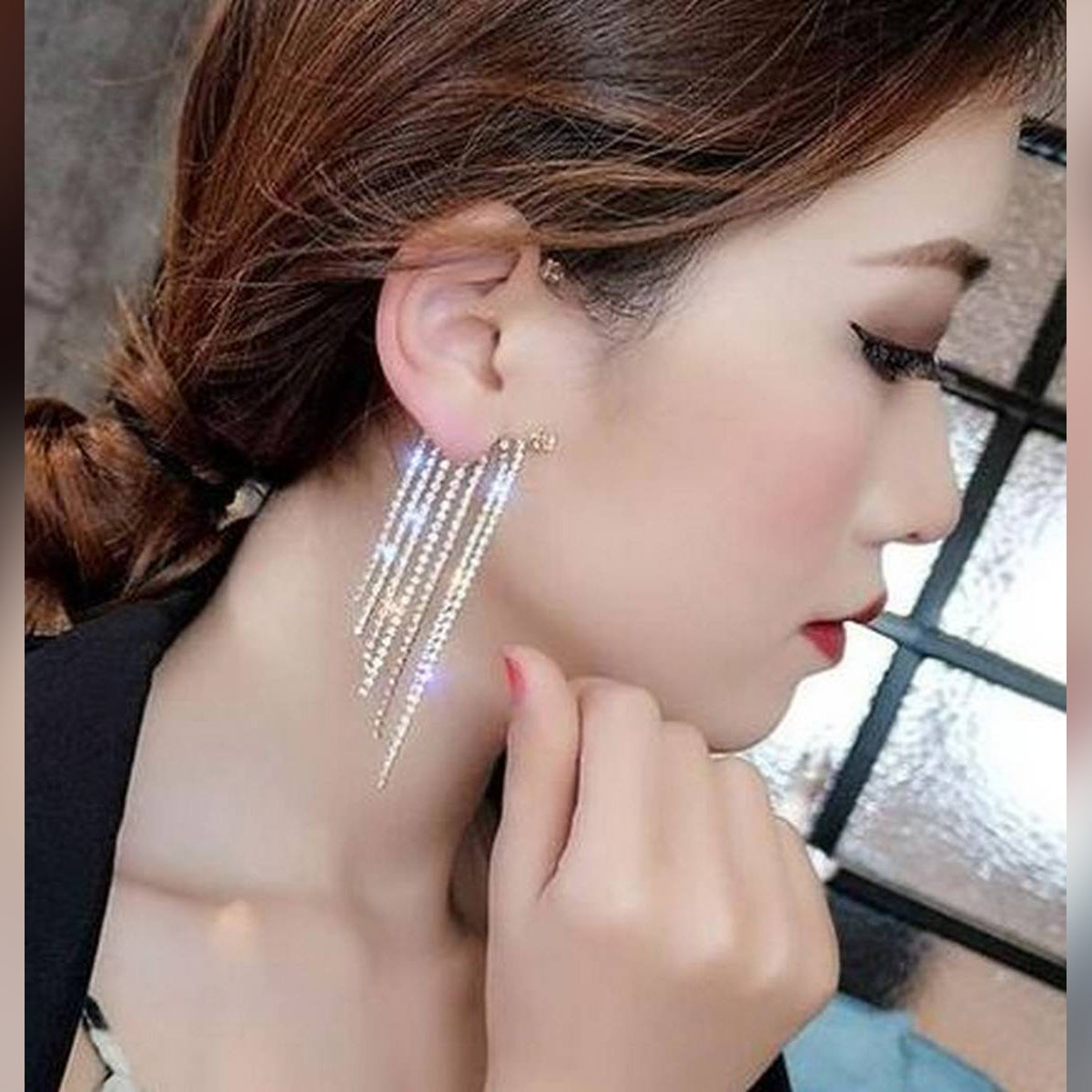 Pair  High Quality Korean Tassel Crystal Cuff & Elegant Stylish Earrings – Earrings Online in Pakistan | Hanaya