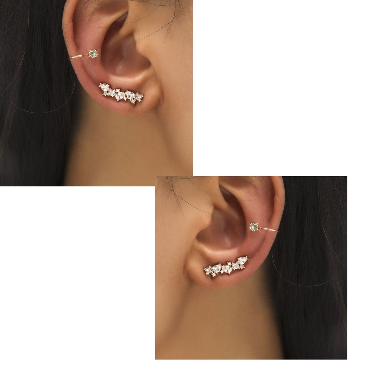 Pair of High Quality Korean 4 Pcs Style Ear Cuff Style Elegant Stylish Fashion Jewelry – Close Up – Earrings | Hanaya Paki...