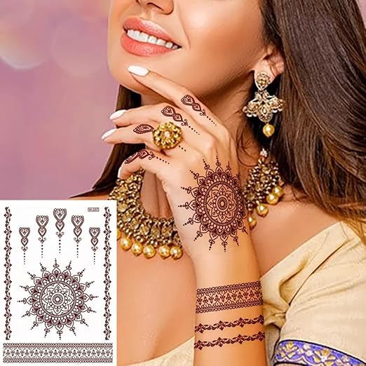 Red Lace Henna Mehndi Tattoo Stickers Maroon Waterproof Mehndi Designs Bridal Wedding Function Party Mehndi (PAIR) – Henna Stickers Bridal Mehndi Body Art Pakistan | Hanaya Store