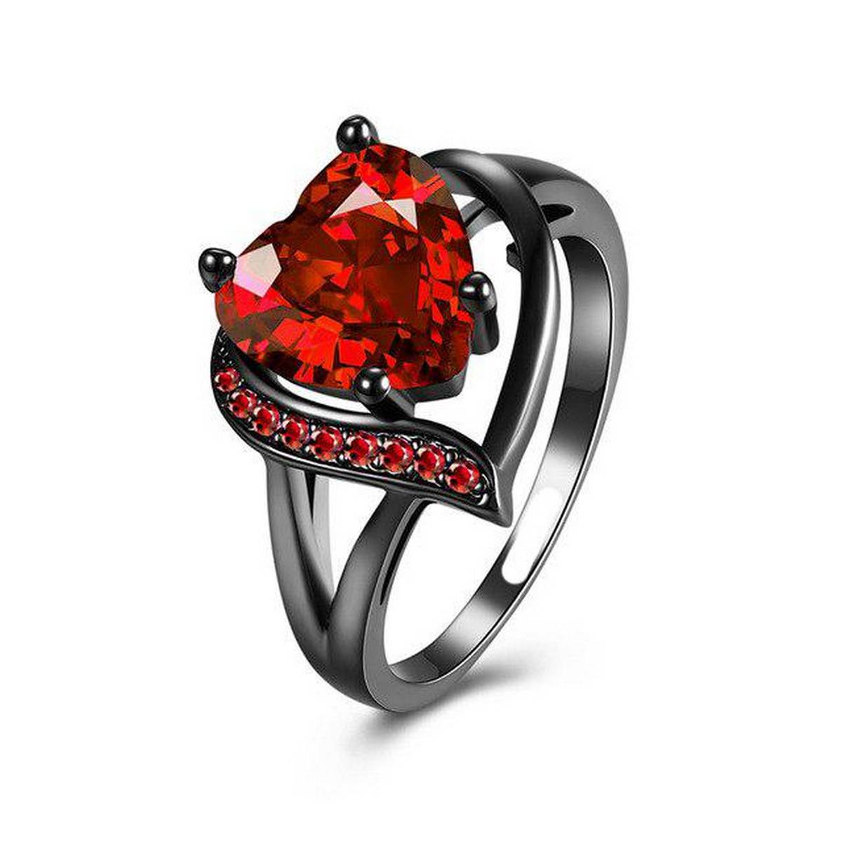 Rhodium Plating Red Cubic Zircon Lover Ring Heart Love Crystal Ring Fashion Ring – Close Up – Accessories | Hanaya Pakistan