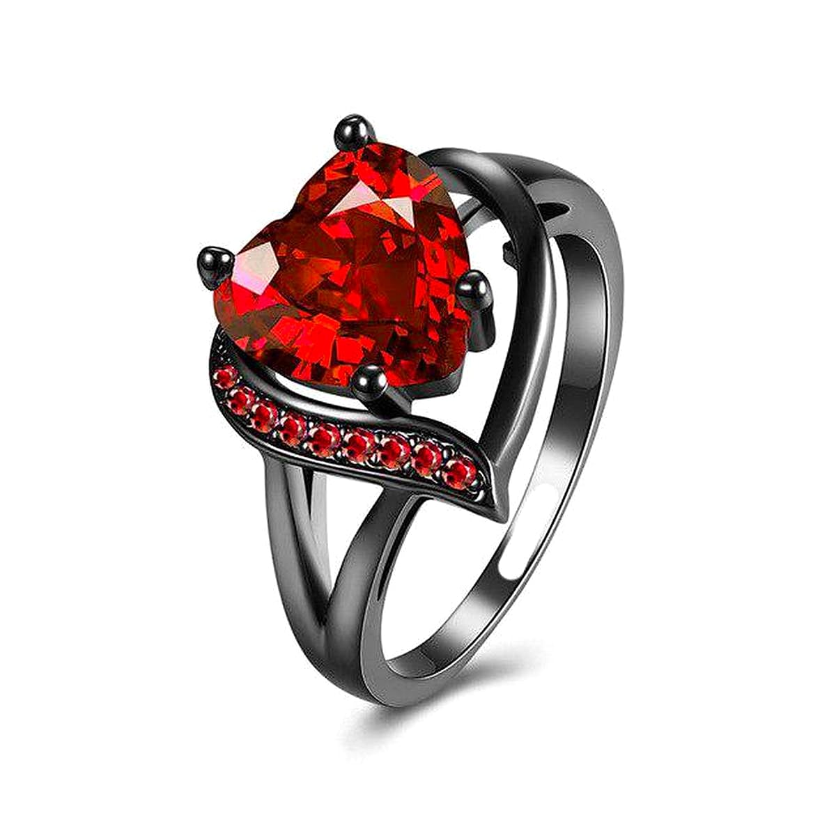 Rhodium Plating Red Cubic Zircon Lover Ring Heart Love Crystal Ring Fashion Ring – Accessories Online in Pakistan | Hanaya