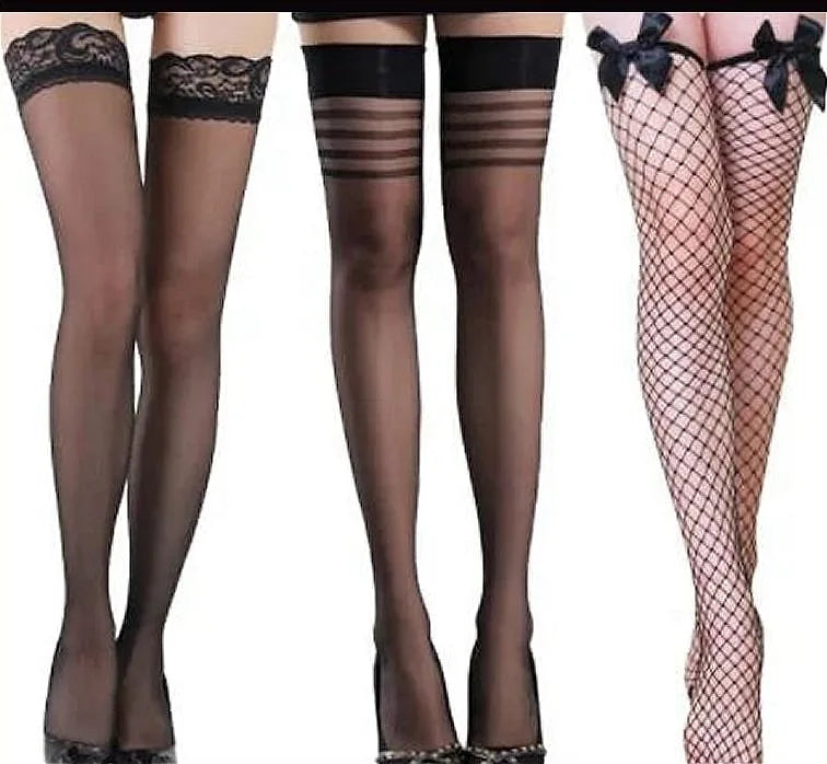3 Pairs Long Mesh Women Lace Stay Up Thigh High Hold Ups Tights Legging Stockings - image 2