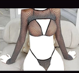 3 Pcs Fishnet Lingerie Set One Size Hollow Out Dress Shirt Body Long Sleeve Cosplay Black T Shirt Fishnet Underwear Base Clothes – Lingerie Bra Set Ladies Undergarments Pakistan | Hanaya Store