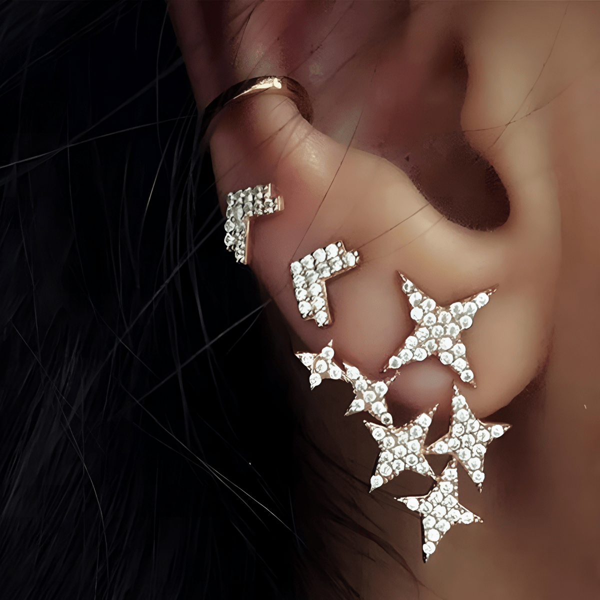 3 pieces per Set Trendy Crystal Arrow Stud Earrings Vintage Star After Hanging Earrings - Hanaya Store
