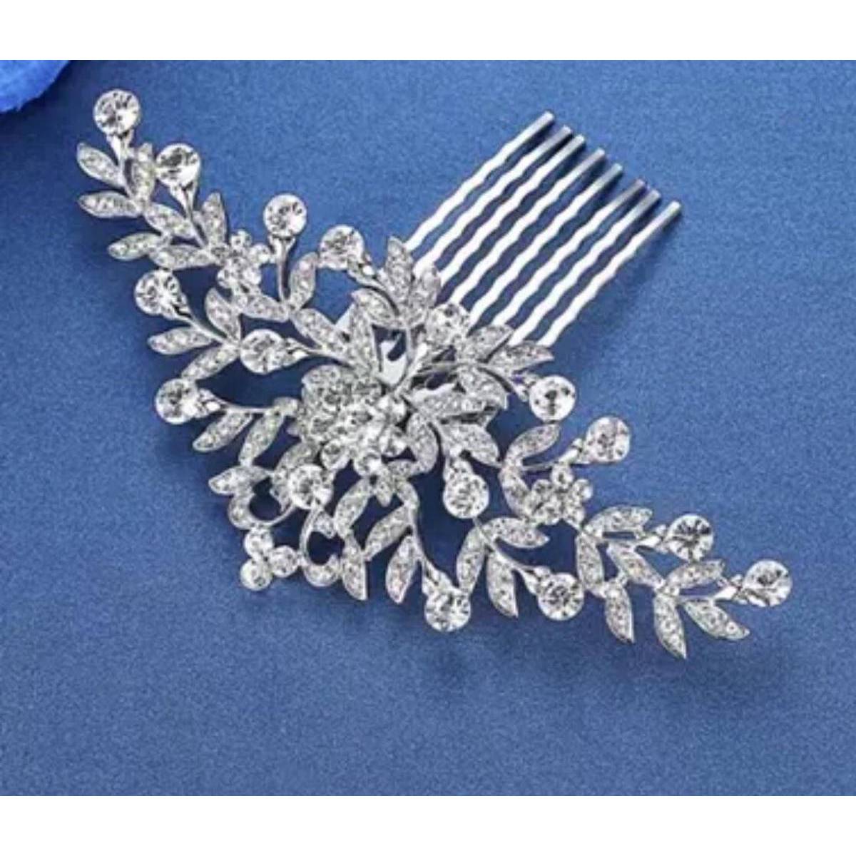 Trendy Classy Rhinestone Flower Leaf Bridal Hair Jewelry