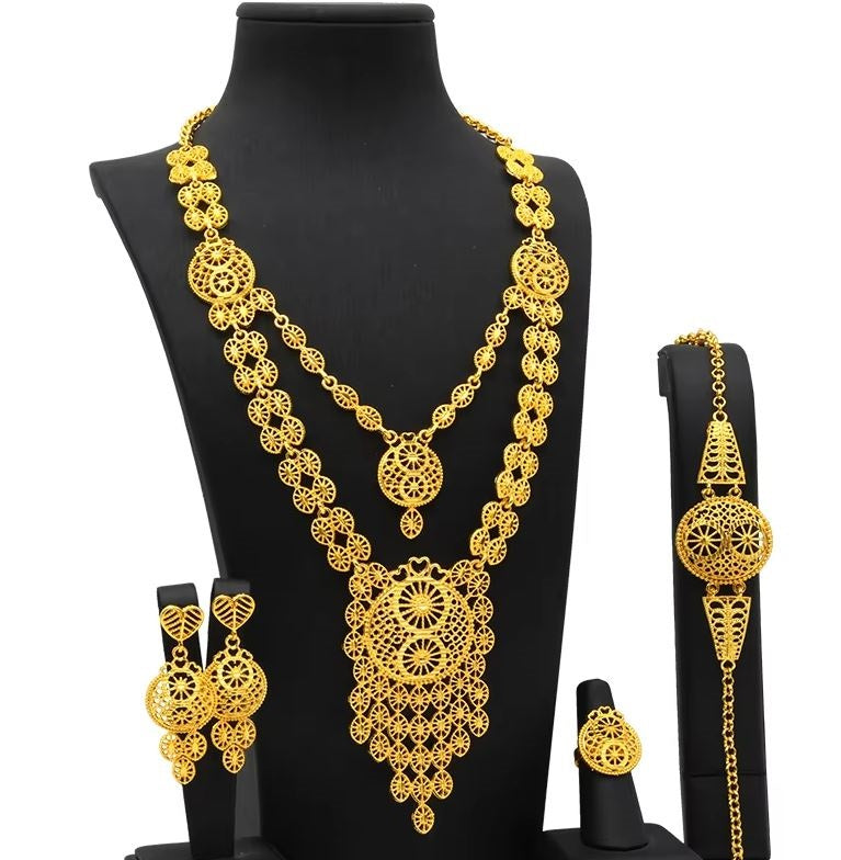 Luxury Bridal Wedding Jewelry Set Golden Color Necklace, Ring, Bracelet & Earrings for Bride & Party Wear – Accessories On...