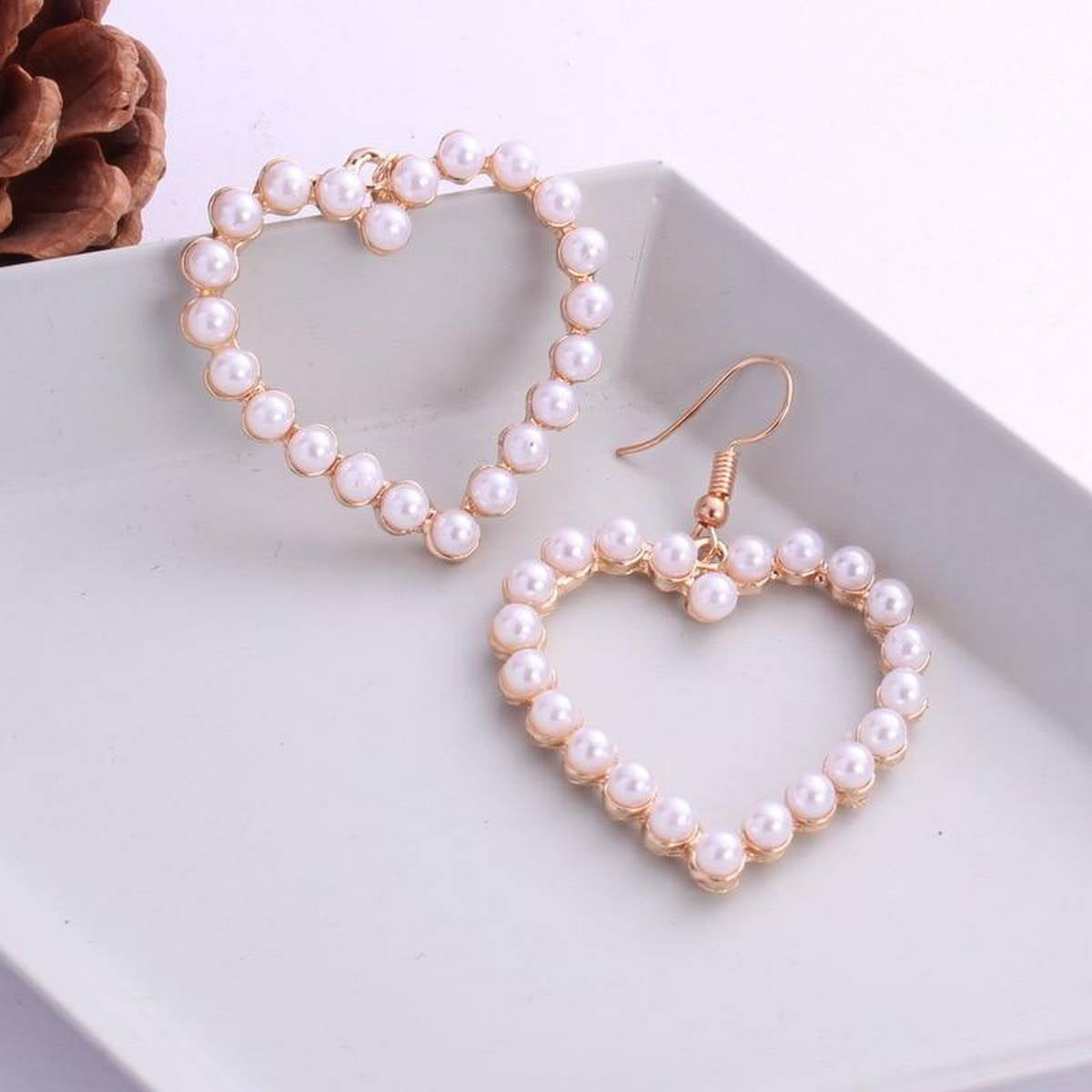 Trendy Geometry Big Love Heart Circle Simulated Pearl Earrings -FREE Gift Box – Earrings Online in Pakistan | Hanaya