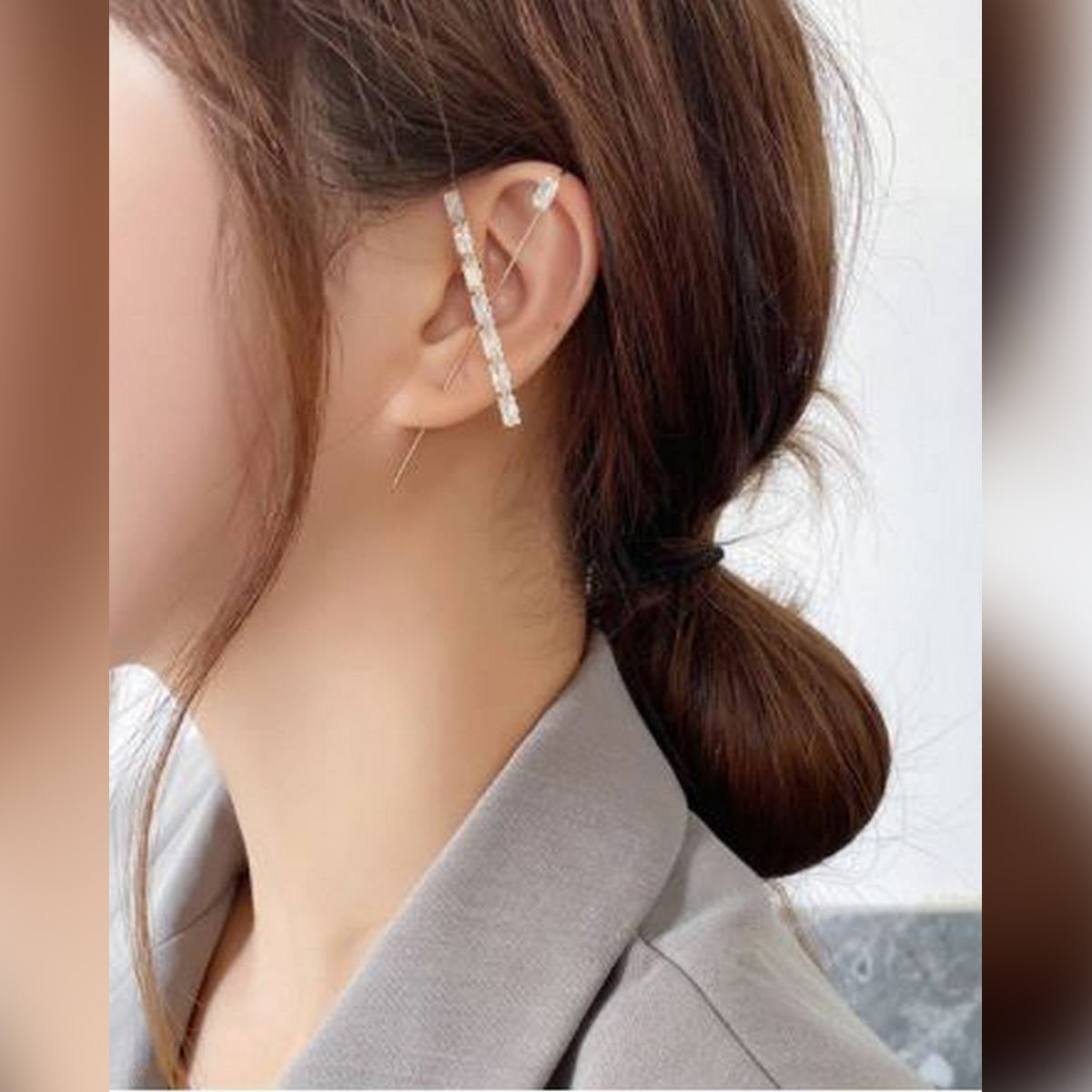 Pair of Needle Ear Wrap Hook Classy Royal Party Trendy Earring – Image 2 of 3