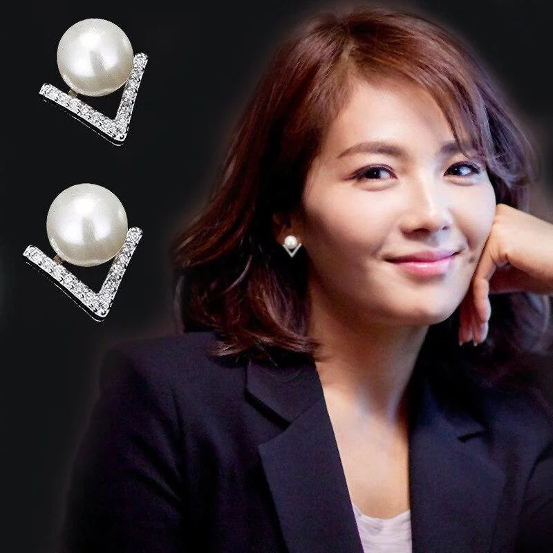 Trendy Pearl With Crystal Triangle Earring – Earrings Online in Pakistan | Hanaya