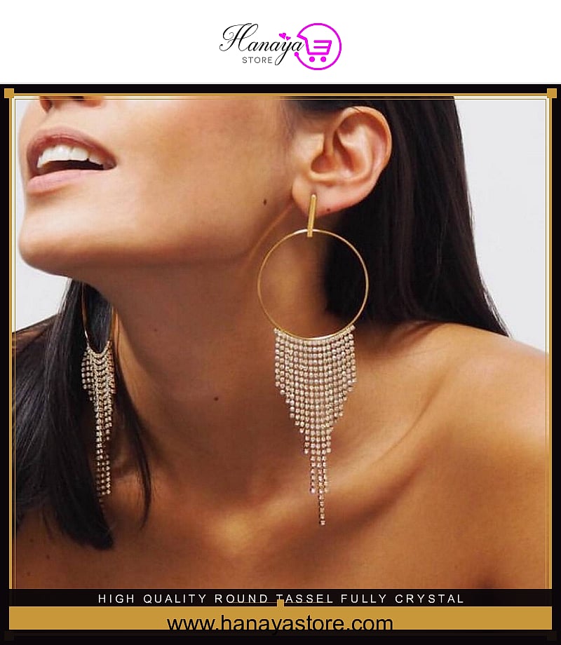 High Quality Round Tassel Fully Crystal Wedding Trendy Earring – Earrings Online in Pakistan | Hanaya