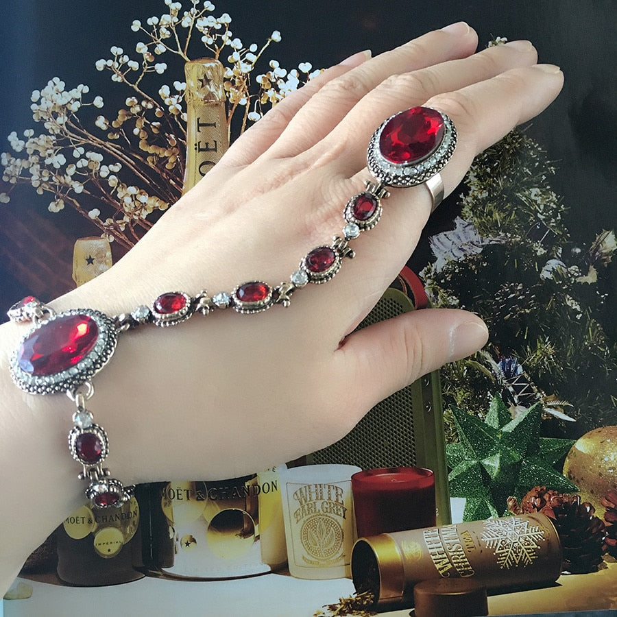 Trendy Royal Turkish Wedding Adjustable Bracelet Linked Classy Finger Ring – Image 3 of 3
