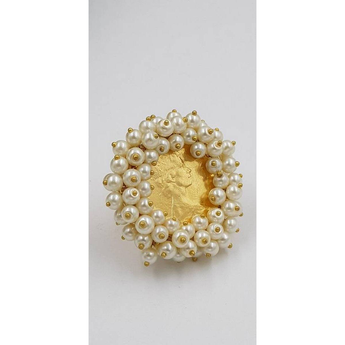 Trendy Fashionable Wedding Golden Coin Style Pearl Adjustable Ring – Accessories Online in Pakistan | Hanaya