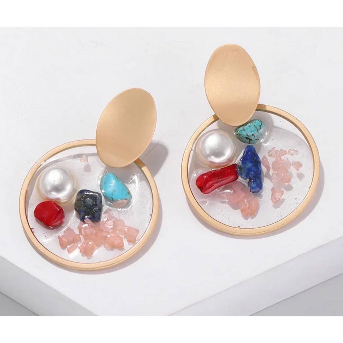 Classy Elegant Unique Cirlce Flowery Pearls & Stones Drop Earring – Earrings Online in Pakistan | Hanaya