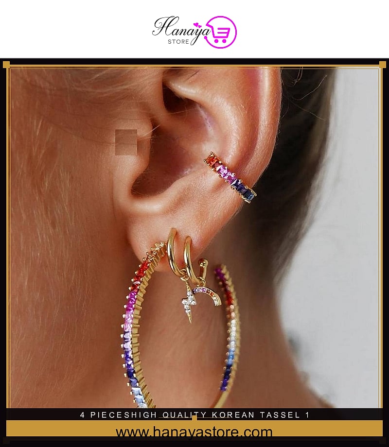4 PiecesHigh  Quality Korean Tassel 1 Ear Cuff & 3 Elegant Hoop Earring – Accessories Online in Pakistan | Hanaya