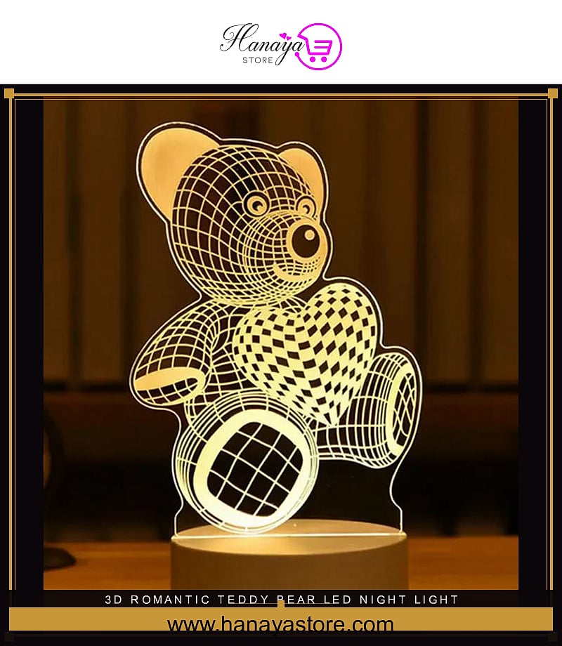 3D Romantic Teddy Bear LED Night Light - Illusion Lamp USB Home Decor – Accessories Online in Pakistan | Hanaya