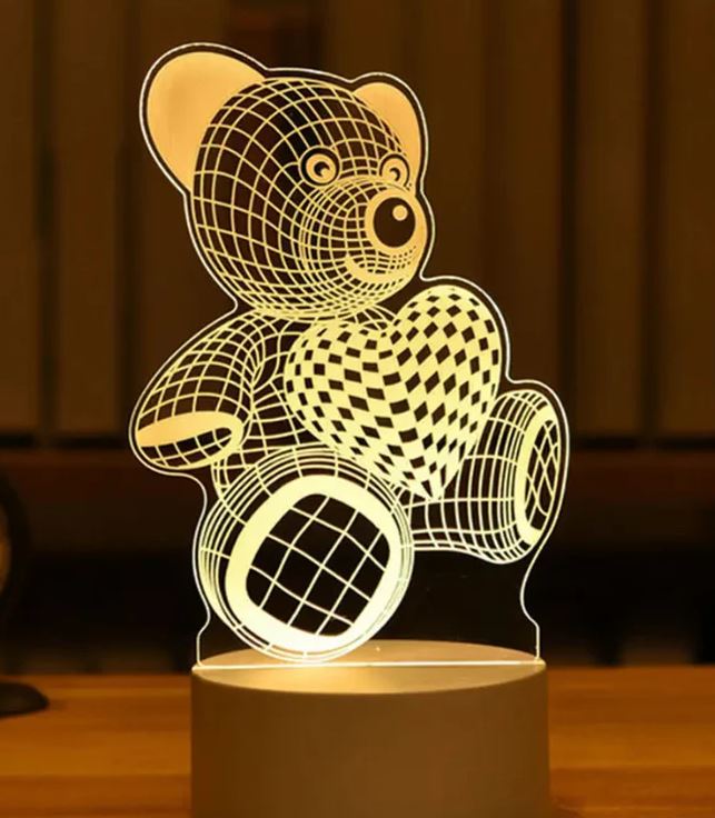 3D Romantic Teddy Bear LED Night Light - Illusion Lamp USB Home Decor – Accessories Online in Pakistan | Hanaya
