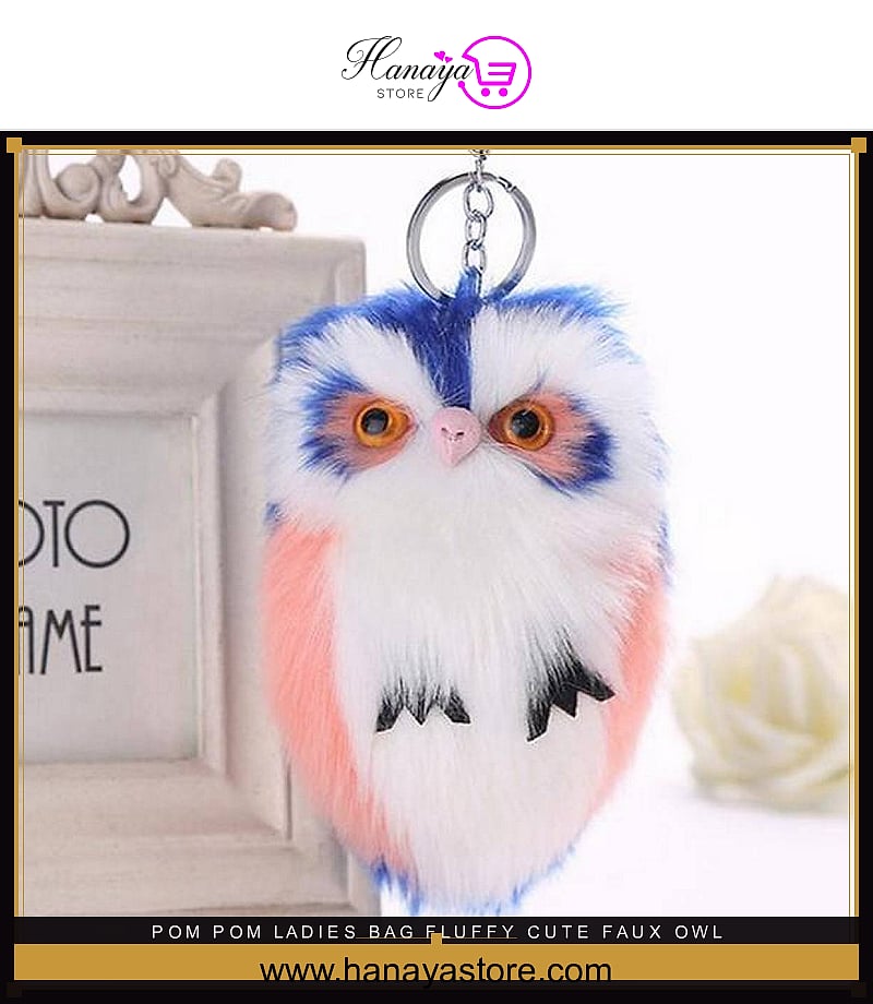Pom Pom Ladies Bag Fluffy Cute Faux Owl Keyring