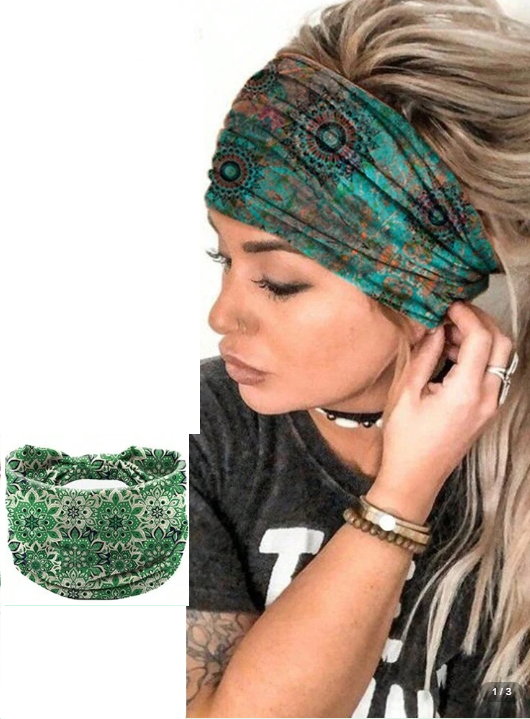 Bohemian Yoga Headband for Women – Wide Elastic Sports Hairband, Non-Slip Workout Bandana, Cashew Flower Print Hair Access...