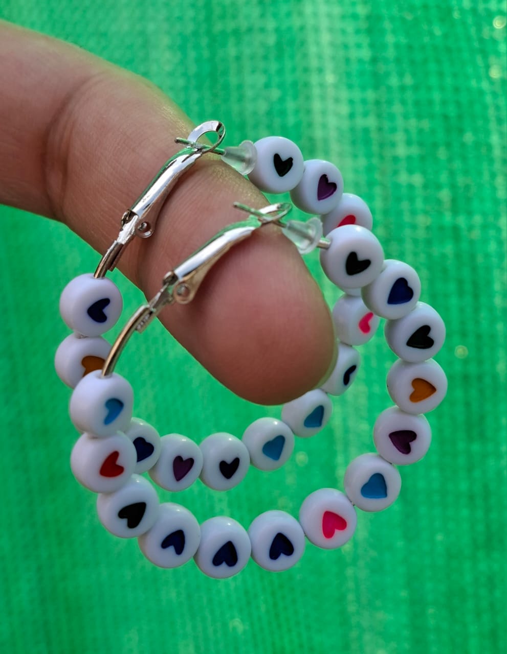 Multi-Color Hoop Heart Love Earrings Classy Beads - 40mm Hoop – Earrings Online in Pakistan | Hanaya