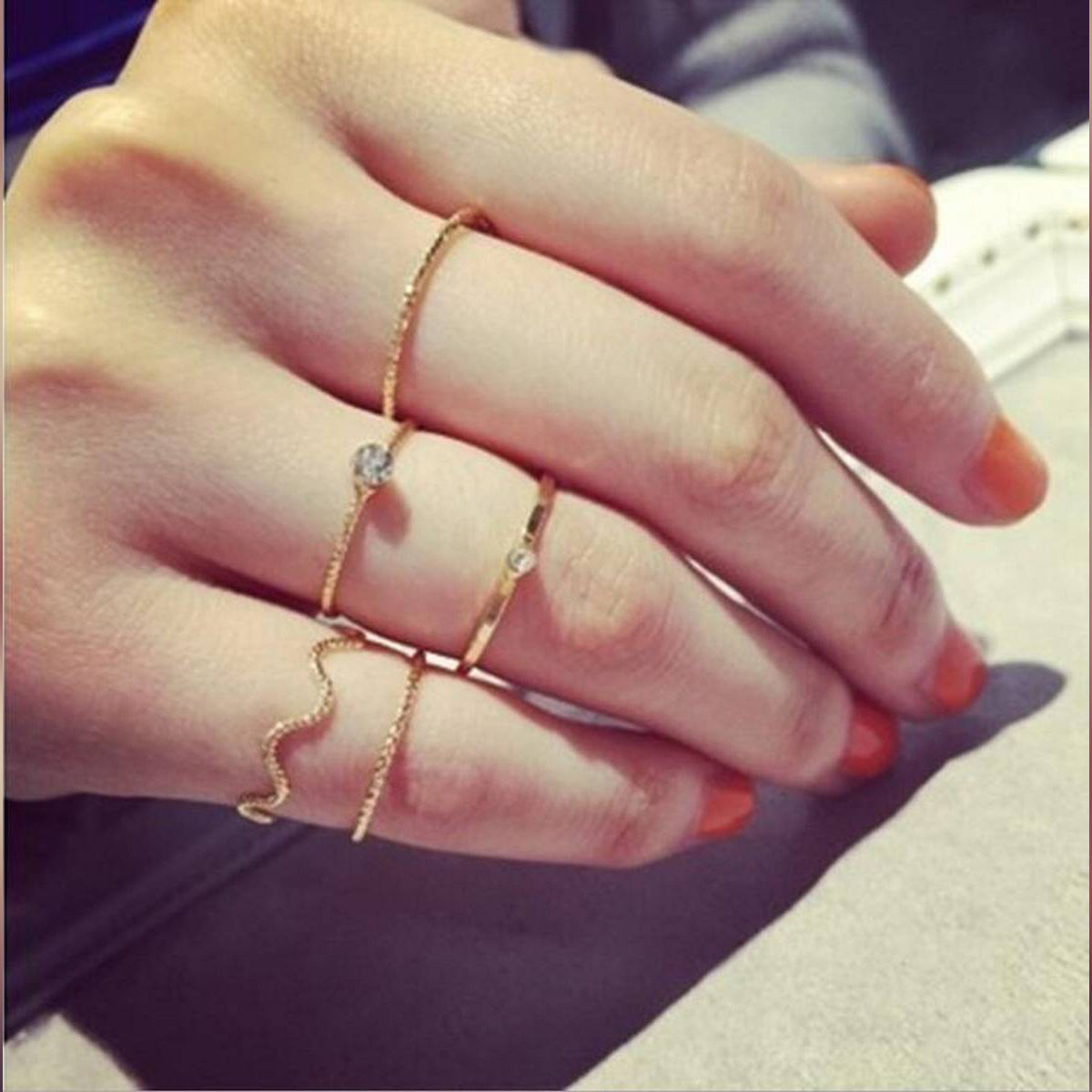 Pack of 5 Trendy Classy Golden Rings – Accessories Online in Pakistan | Hanaya