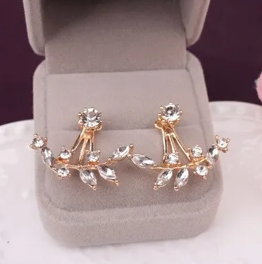 Front Back Earrings Stylish Hanging Drop & Huggie Designs Crystal Earring – Image 2 of 2