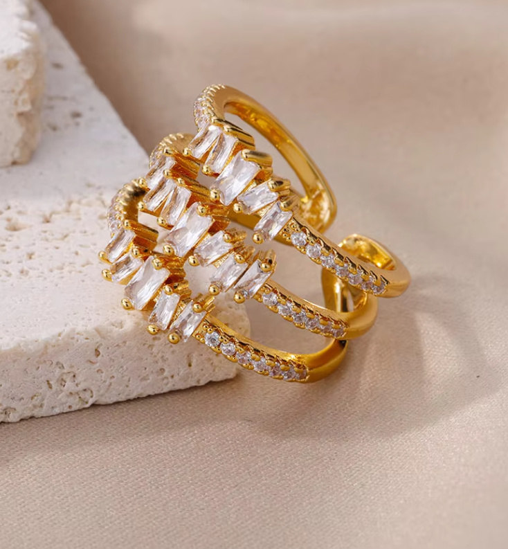 Luxury Adjustable Zircon Open Finger Ring for Women Shiny CZ Geometric Knuckle Jewelry Gift – Image 2 of 2