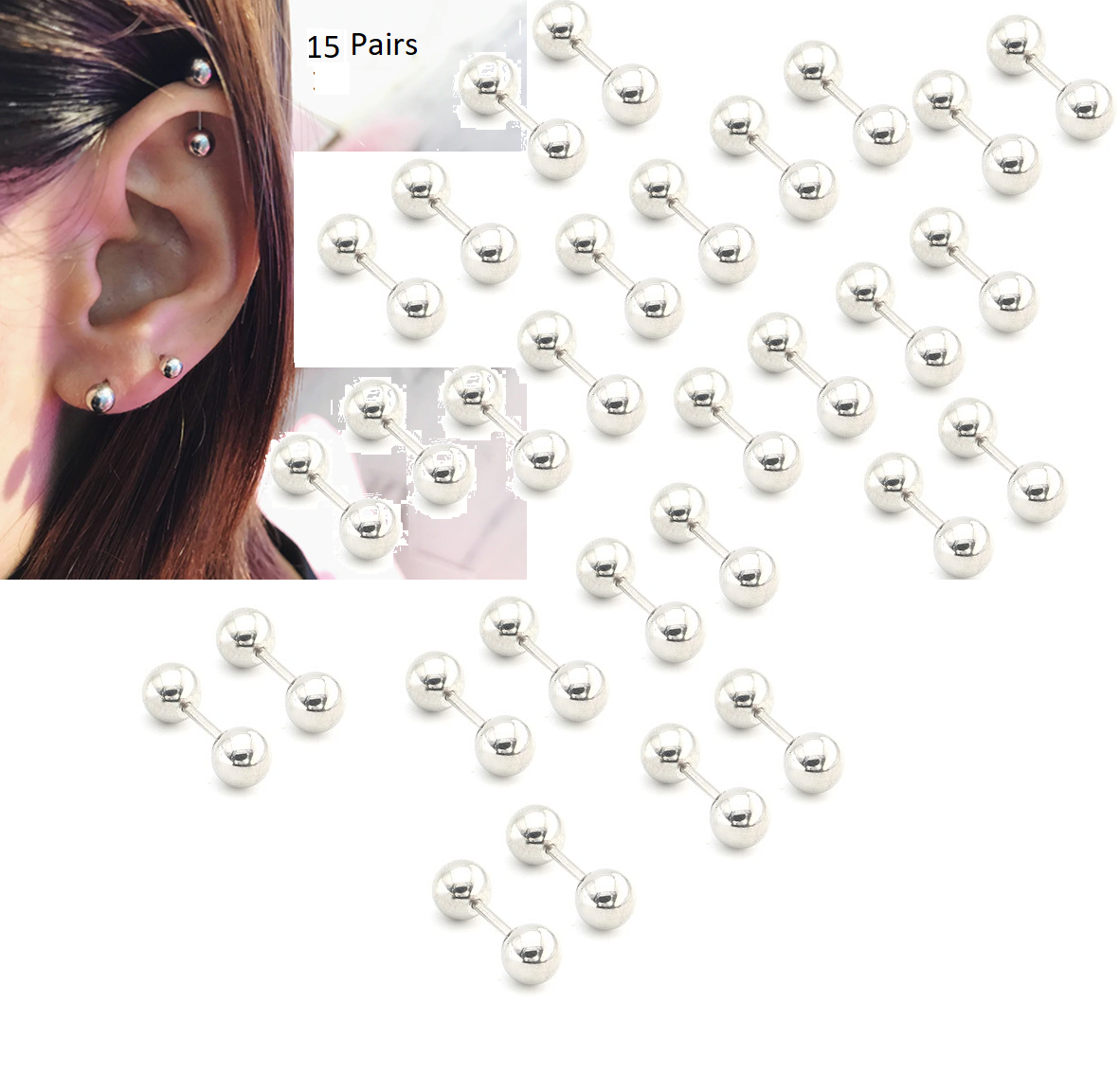 Steel 5.mm Pair Ear Plug Piercing Barbell Cartilage Ear Jewelry – Image 2 of 4
