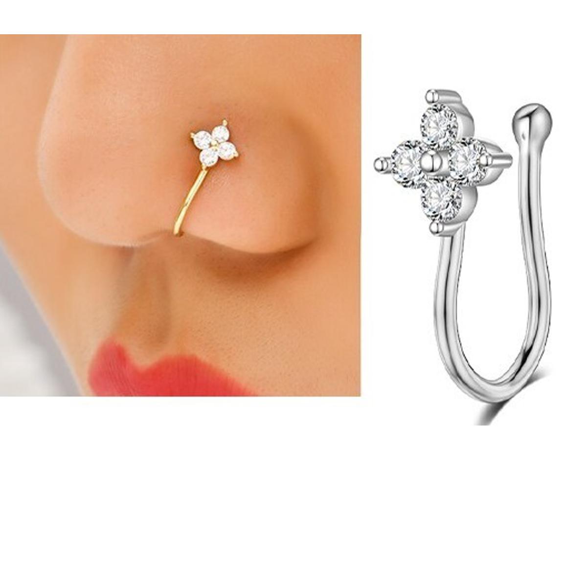 Adjustable Non Piercing Nose Pin Love Heart Design Clip On Nostril Ring – Close Up – Nose Jewelry | Hanaya Pakistan