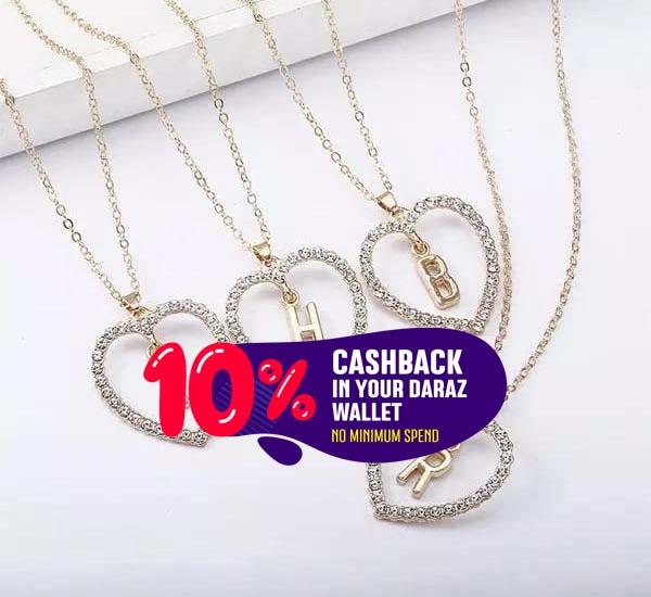 Heart Shaped Crystal English Alphabet Letter Pendant – Detail View – Accessories for Women Pakistan | Hanaya