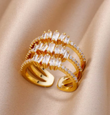 Luxury Adjustable Zircon Open Finger Ring for Women Shiny CZ Geometric Knuckle Jewelry Gift