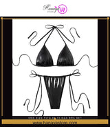 Faux Leather Style Premium Quality One Size (Fits:30-70 KGS) Bra set Lingerie Set Women Trendy Underwear Bikini Three-poin...