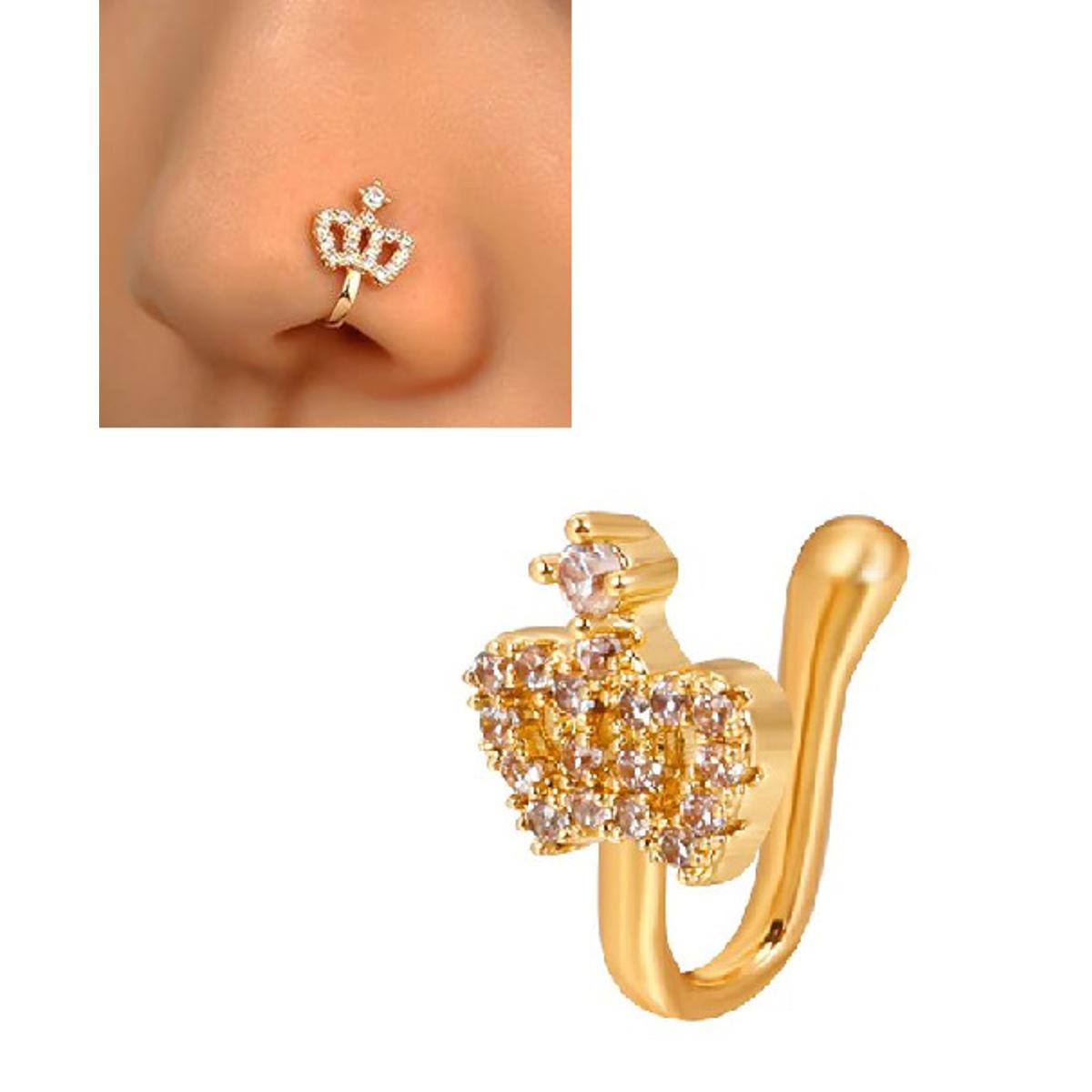 Stylish Non Piercing Nose Pin Adjustable CZ Paved Love Design – Nose Jewelry Online in Pakistan | Hanaya
