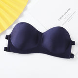 Backless Invisible Strapless Bra Solid One Size Lace Floral Full Cup Strapless Wire Free Wrapped Chest Bra (Size Till: 34-...