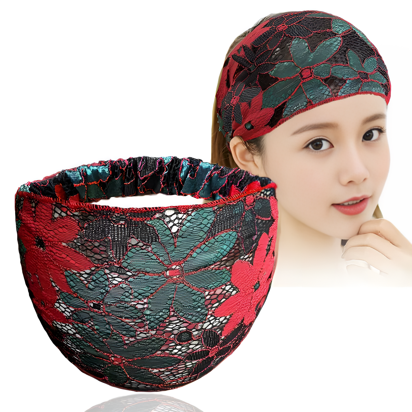Hijab Headband Bohemian Yoga Headband for Women Sports Hairband, Non-Slip Workout Bandana, Cashew Flower Print Hair Accessory, Stretchy Fitness Headwear – Image 2 of 2
